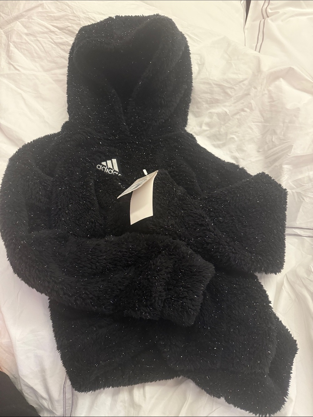 adidas Kids Black Sparkle Fuzzy Hooded Pullover